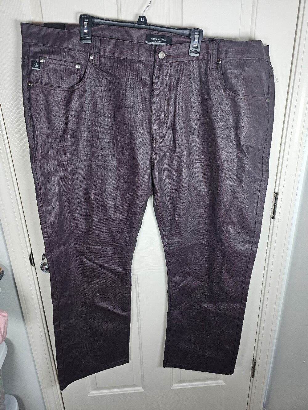 Maxi Milian NWT Burgundy Slick Style Jeans Pants Size 50x32